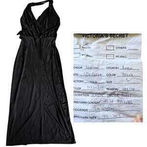 Victorias Secret small SAMPLE tuxedo halter black holiday dress w/ slit belt tie